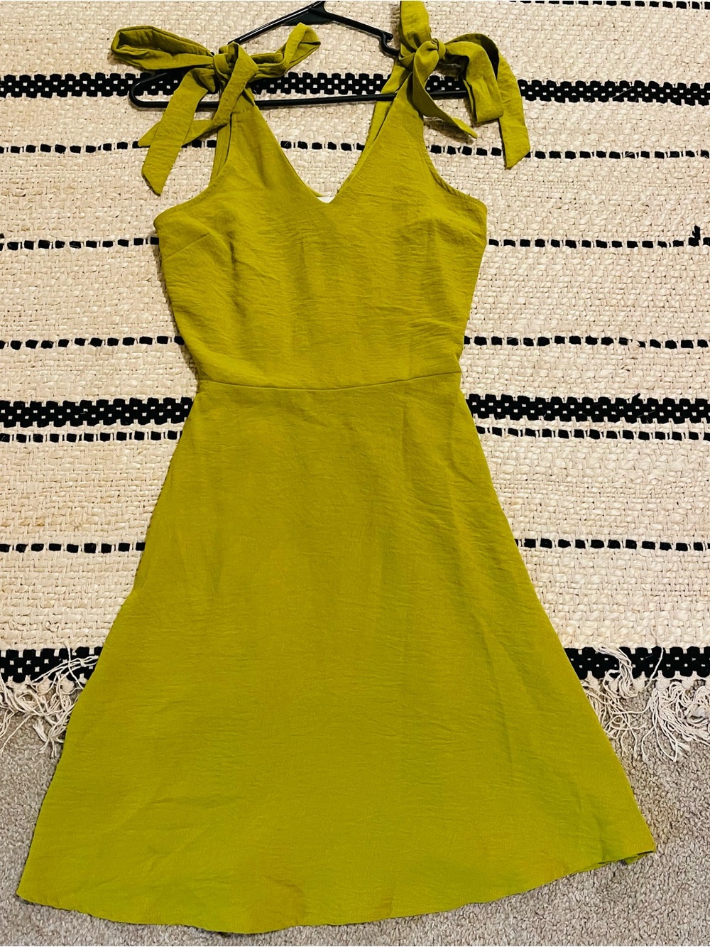 Tie-Shoulder A-Line Dress in Olive Green